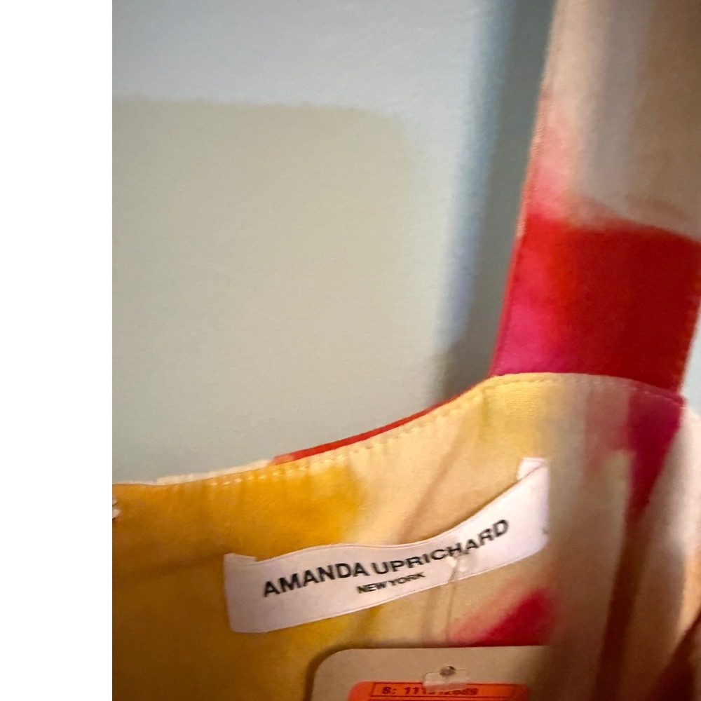 Amanda Uprichard Red Pink Yellow Abstract Floral Maxi Dress High Slit - Picture 5 of 5